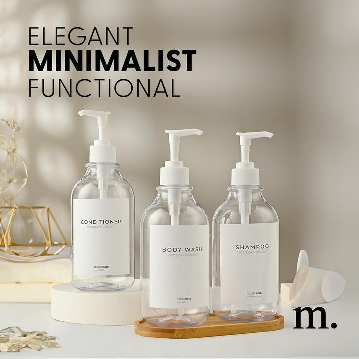MaisoNovo Nachfüllbare Shampoo und Conditioner Flaschen | 500 ml Satz von 3 klaren Kunststoff-Flasch