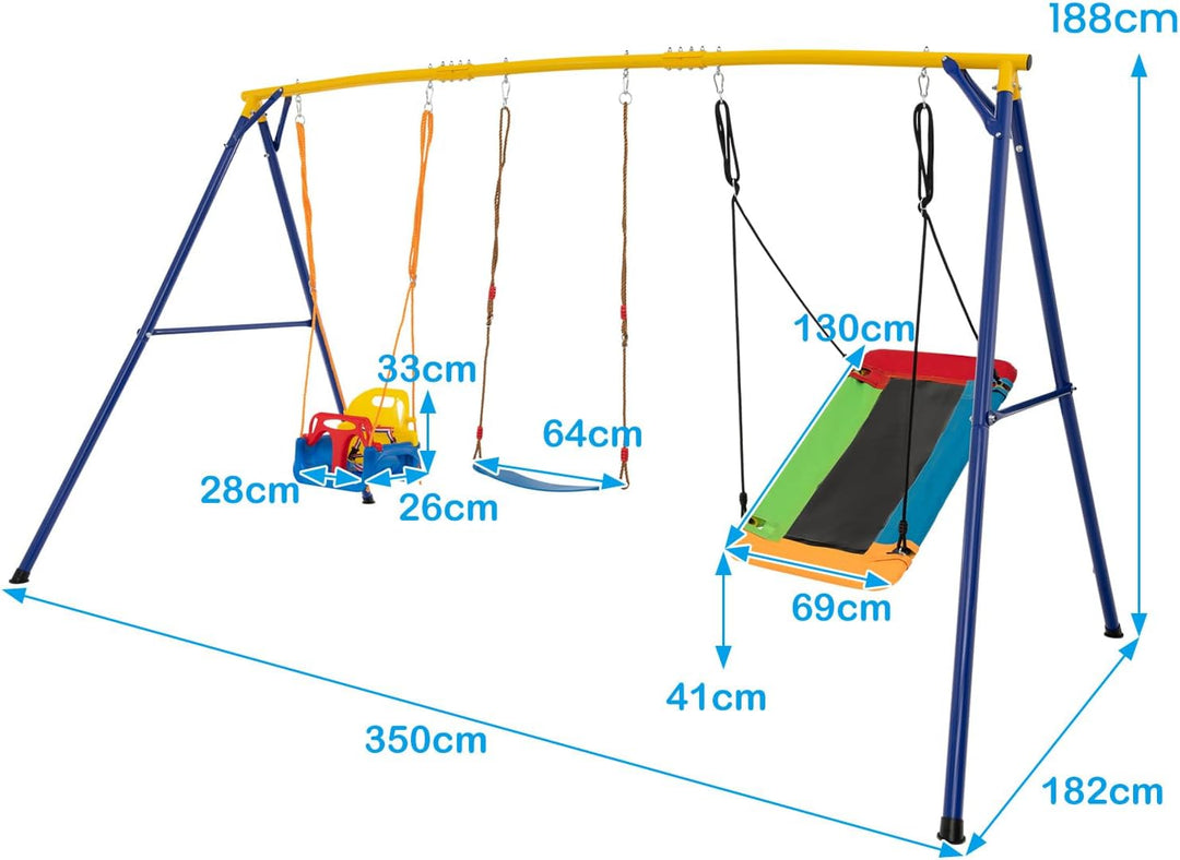 COSTWAY Schaukel mit Gestell Outdoor, Schaukelgestell Metall mit Erdspiessen | Schaukelgerüst mit Ne