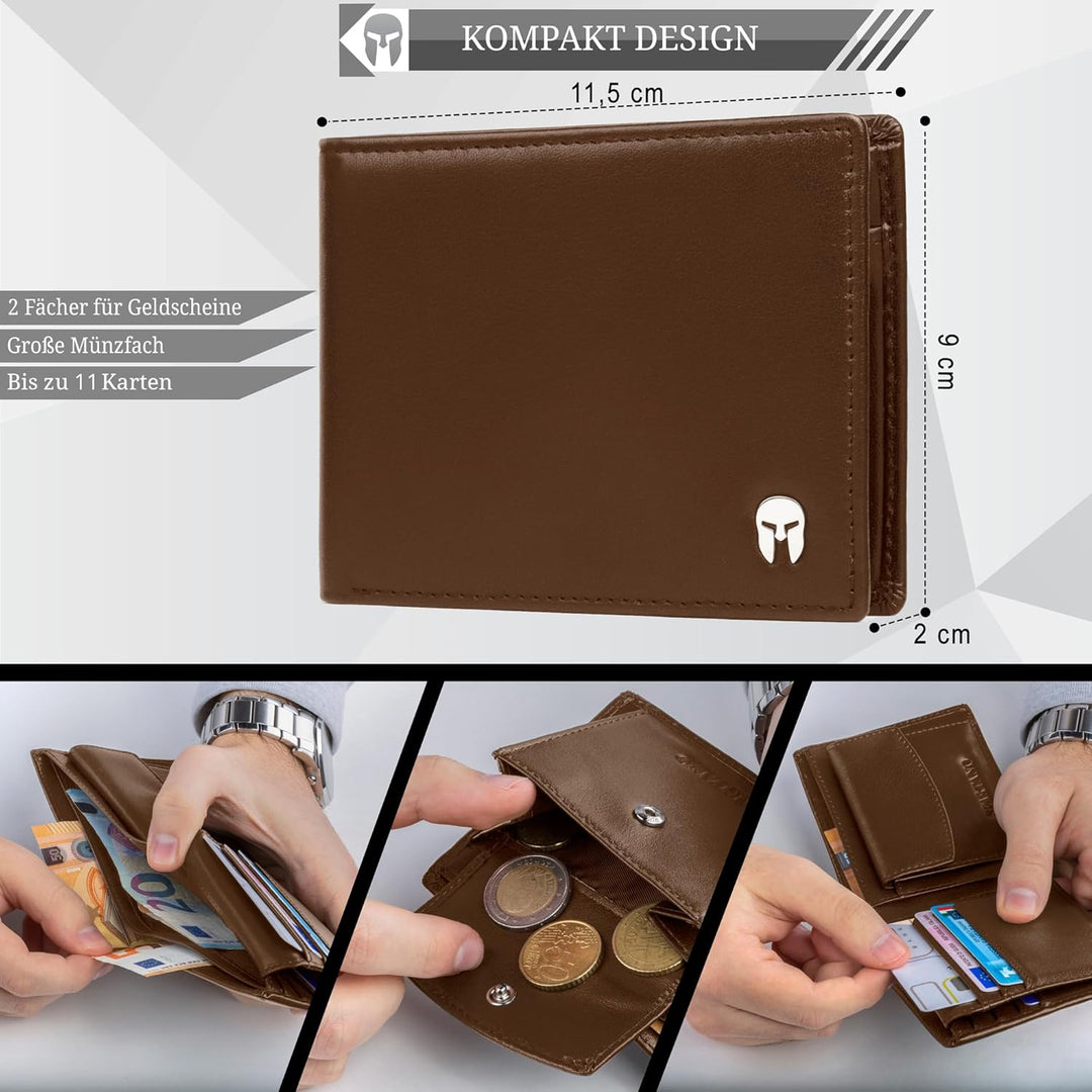 SPARTANO Herren Geldbörse, Herren Wallet mit RFID-Schutz, mit Münzfach, Portemonnaie mit 11 Kreditka