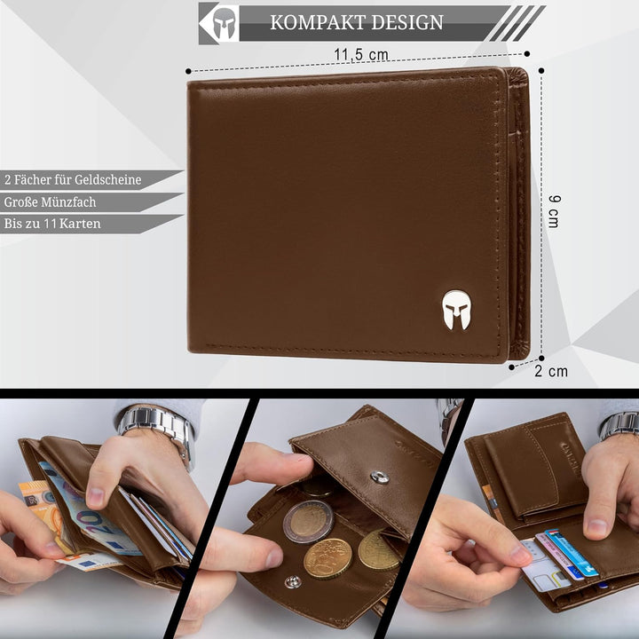 SPARTANO Herren Geldbörse, Herren Wallet mit RFID-Schutz, mit Münzfach, Portemonnaie mit 11 Kreditka