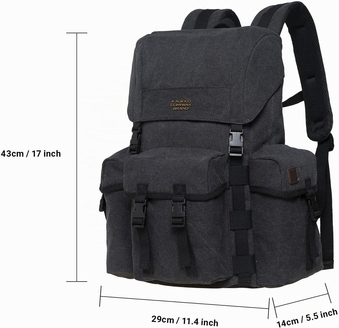KAUKKO Canvas Retro Rucksack Damen Herren, Vintage Jagdrucksack Wanderrucksack mit 14 Zoll Laptopfac