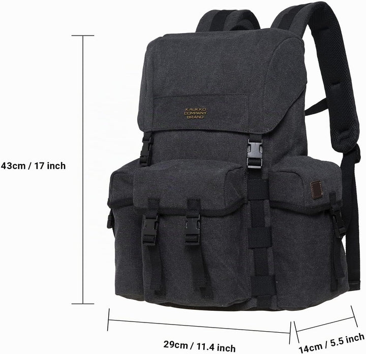 KAUKKO Canvas Retro Rucksack Damen Herren, Vintage Jagdrucksack Wanderrucksack mit 14 Zoll Laptopfac