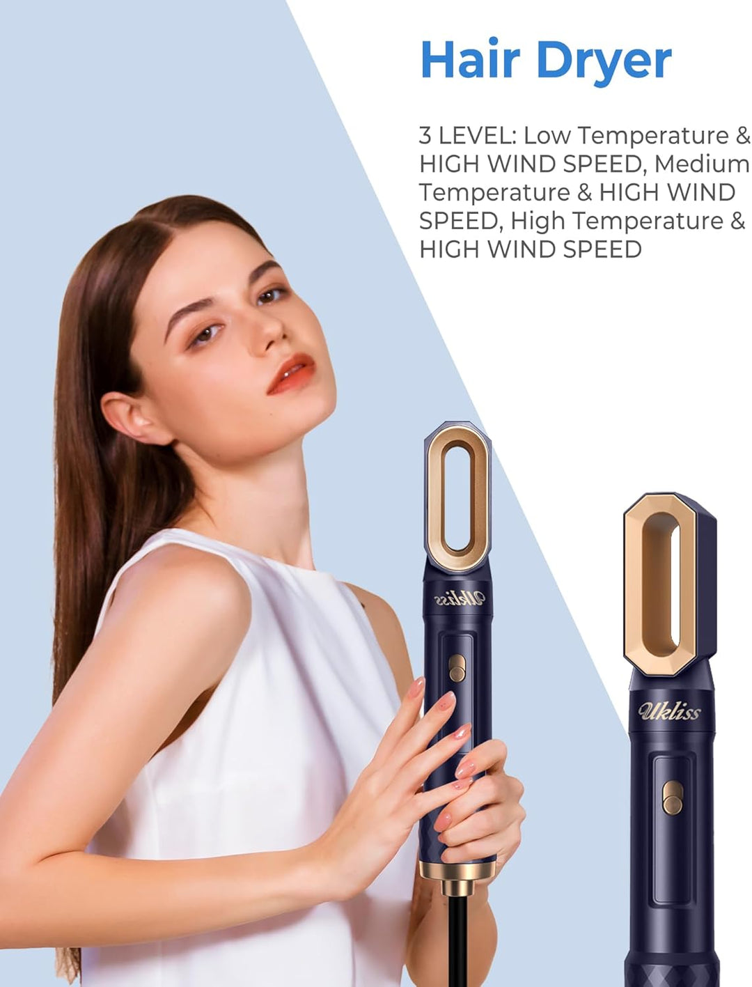 UKLISS Pro Haartrockner & Haarstyler 6 in 1, Airstyler Set mit Hair Dryer Ionen, Luft Lockenstab Aut
