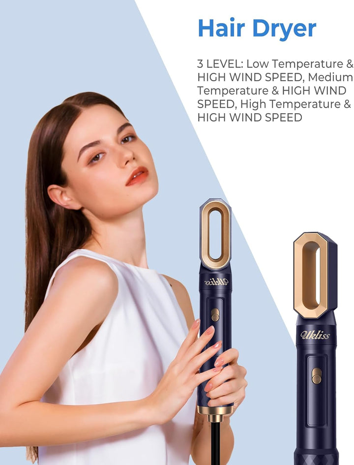 UKLISS Pro Haartrockner & Haarstyler 6 in 1, Airstyler Set mit Hair Dryer Ionen, Luft Lockenstab Aut