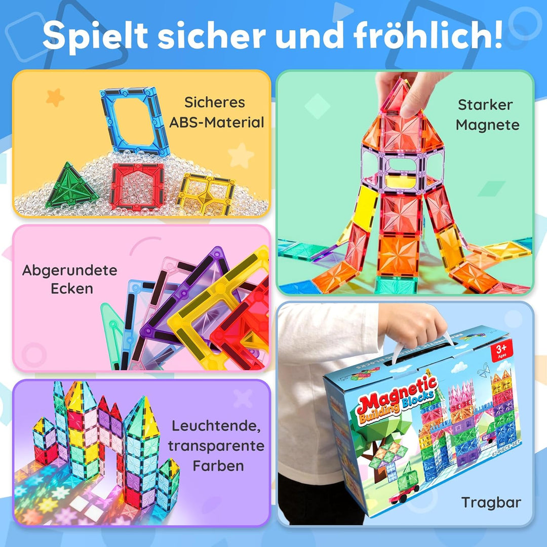 WOOBLO Magnetische Bausteine, 67 Teile Magnetbausteine, Magnetspiel STEM Magnetbausteine, Montessori