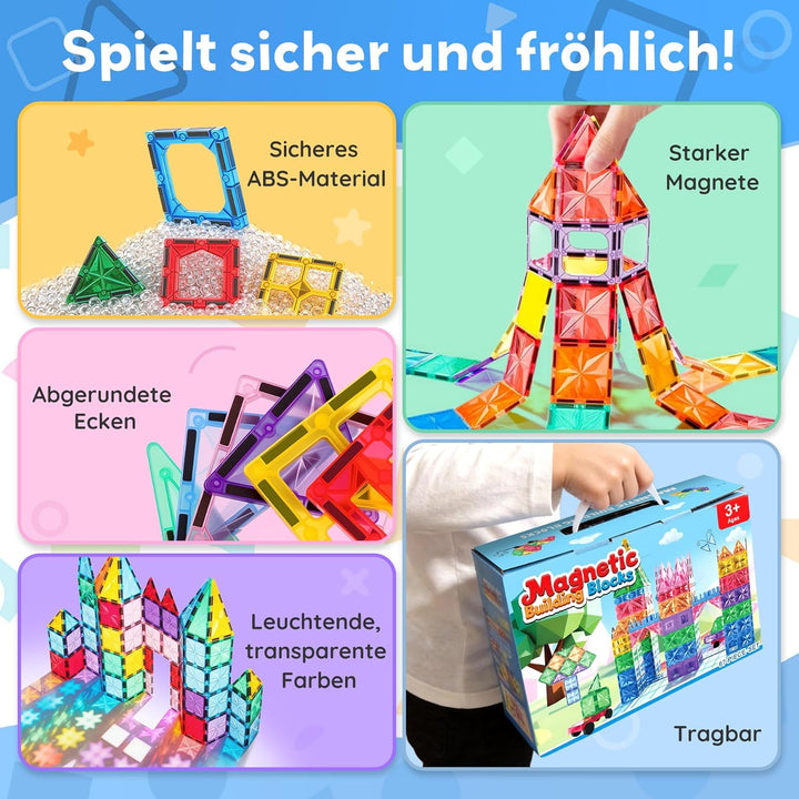WOOBLO Magnetische Bausteine, 67 Teile Magnetbausteine, Magnetspiel STEM Magnetbausteine, Montessori