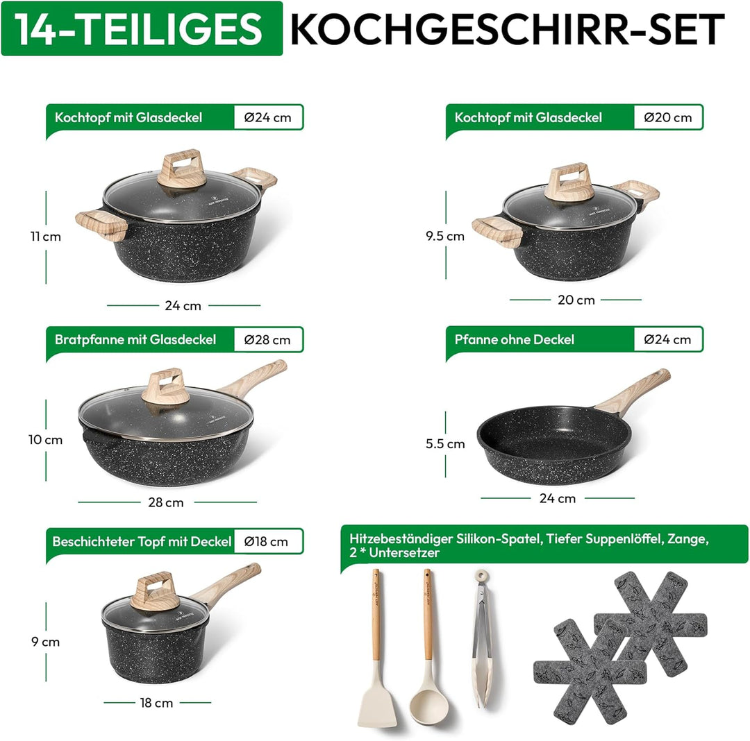 JUST PERFECTO Topf und Pfannenset Induktion - Pfannenset mit deckel - Induktions Töpfe Set - Töpfe u