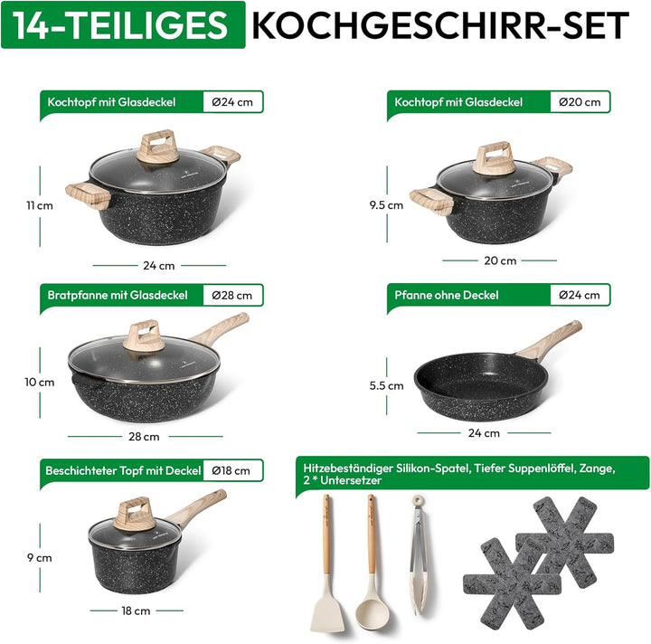 JUST PERFECTO Topf und Pfannenset Induktion - Pfannenset mit deckel - Induktions Töpfe Set - Töpfe u