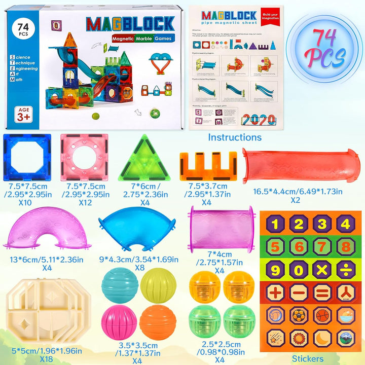 AQXONG 74 Pcs Magnetisches Bauspielzeug mit Rohren, Montessori Spielzeug für Kinder, Pädagogische Ba