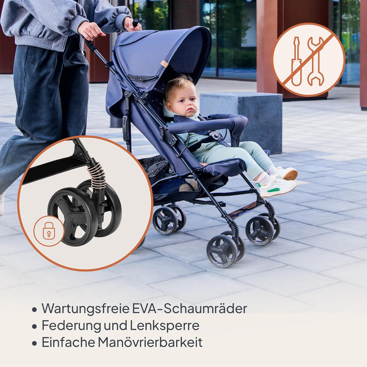 LIONELO Elia Buggy klein zusammenklappbar Kinderwagen bis 15 kg, Rücken und Fussstützenverstellung H