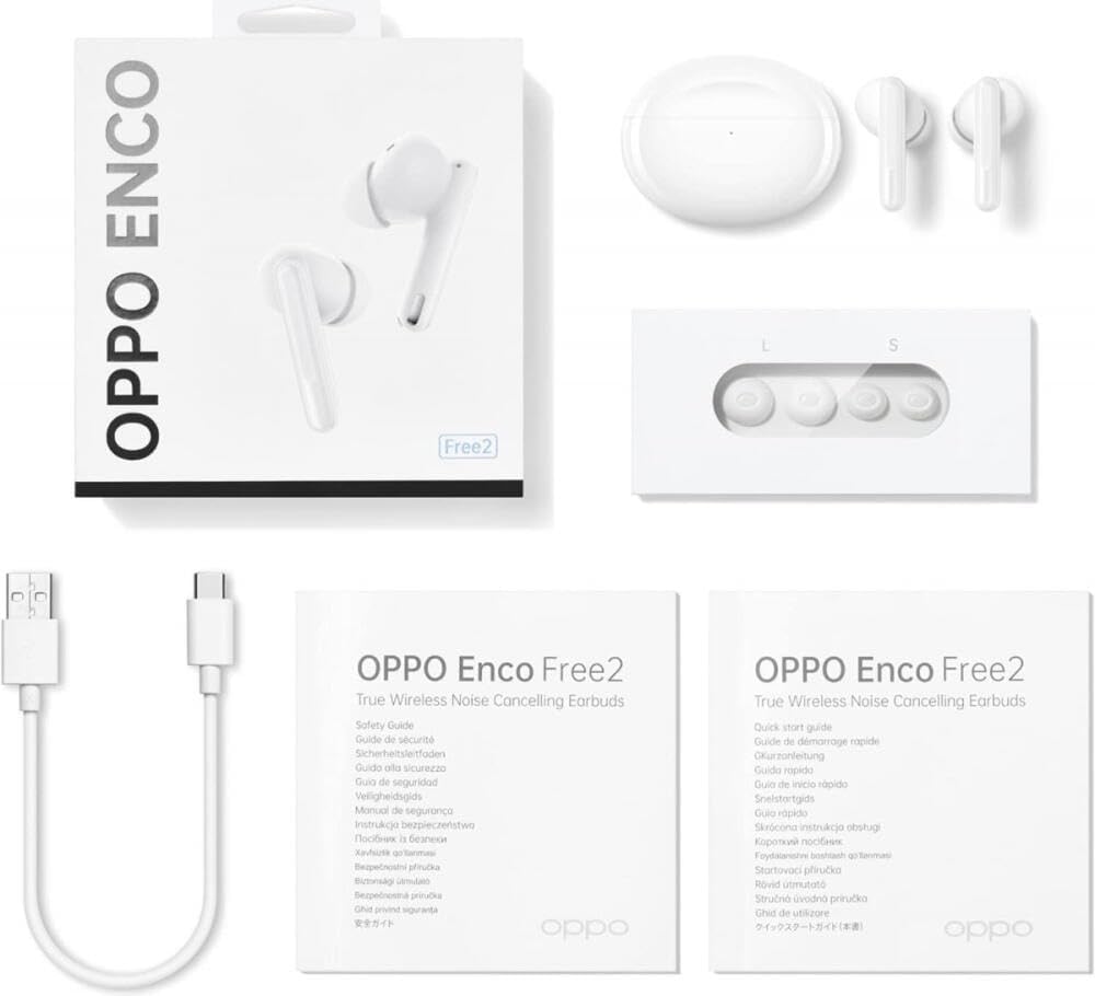 OPPO Enco Free2 kabellose Kopfhörer, bis zu 30 Stunden Laufzeit, Kopfhörer: 41 mAh, Lade-Case: 480 m
