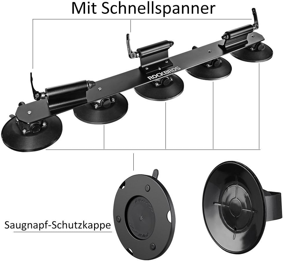 ROCKBROS Fahrradträger mit Saugnäpfe Fahrrad Dachträger Dachgepäckträger Schnellmontage für 3 Fahrrä
