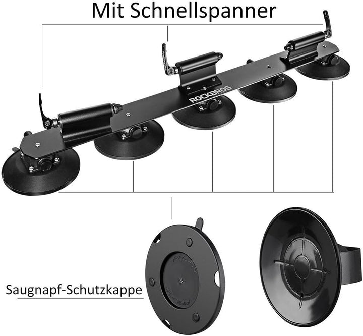 ROCKBROS Fahrradträger mit Saugnäpfe Fahrrad Dachträger Dachgepäckträger Schnellmontage für 3 Fahrrä
