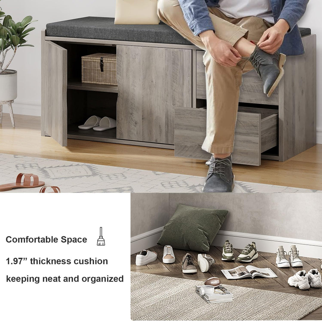 LVB Sitzbank mit Stauraum, Schuhregal mit Schublade, Gepolstert, Multifunktionale Schuhbank mit Sitz