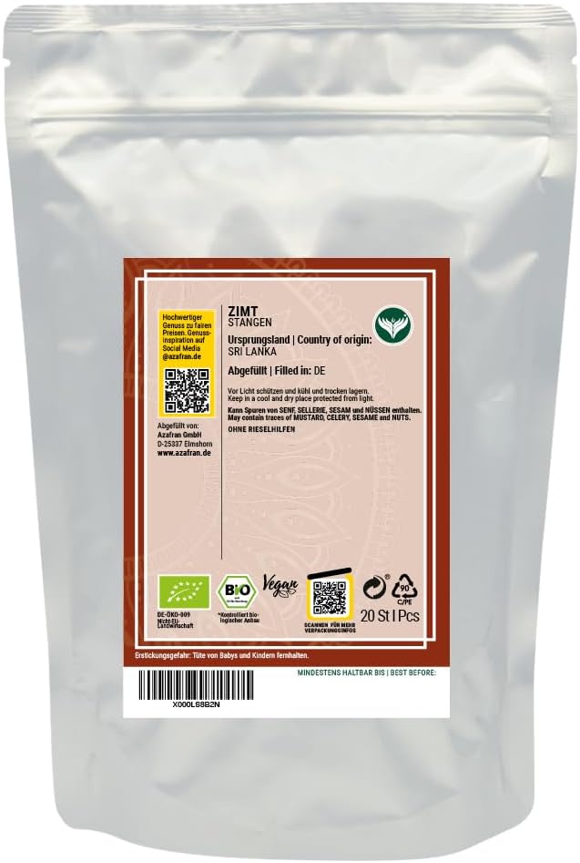 Azafran BIO Ceylon Zimt, Zimtstangen 10 cm 40 Stk 40 Stück (1er Pack), 40 St&amp;
