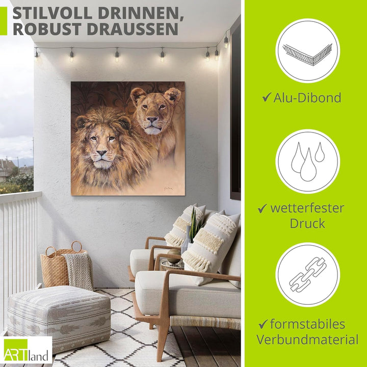 ARTland Wandbild Alu Verbundplatte für Innen & Outdoor Bild 50 x 50 cm Tiere Wildtiere Raubkatze Mal
