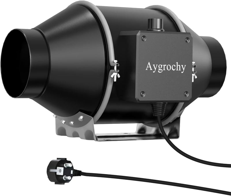 Aygrochy 100mm Regelbar Rohrventilator 350 m³/h, EC motor Abluftventilator für Badezimmer, Kühlung,
