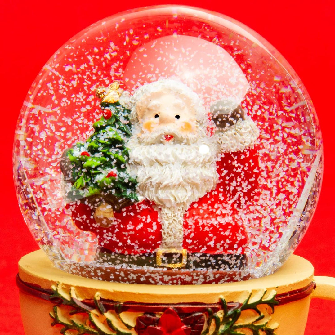 SIKORA SK12 Mittelgrosse Glas Deko Schneekugel Weihnachtsmann in der Tasse Weihnachtsdeko D:65mm, We