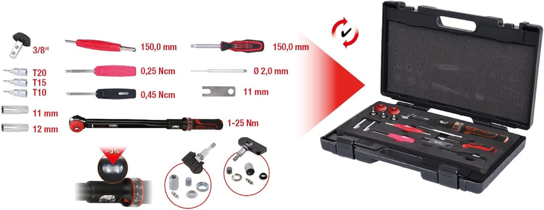 KS Tools 100.1180 RDKS / TPMS Werkzeug-Satz für Reifendruck-Kontrollsysteme, 13-tlg.