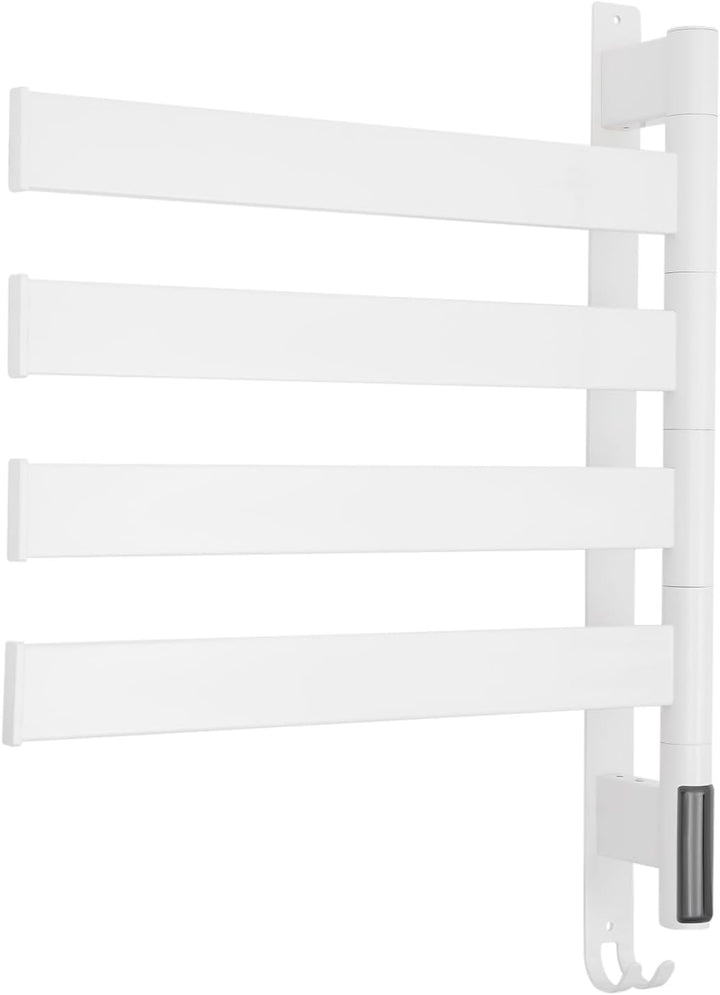 Weiss Edelstahl Beheizter Handtuchhalter, 180° Schwenkbares Elektrischer Handtuchwärmer mit 4 Stäben