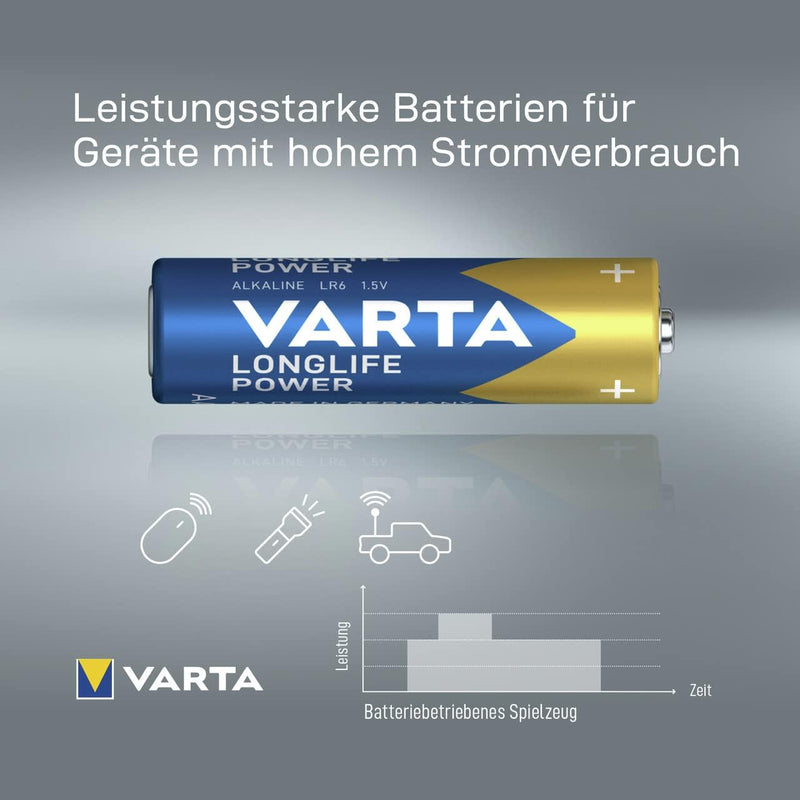 VARTA Batterien AA, 40 Stück, Longlife Power, Alkaline, 1,5V, für Spielzeug, Funkmäuse, Taschenlampe