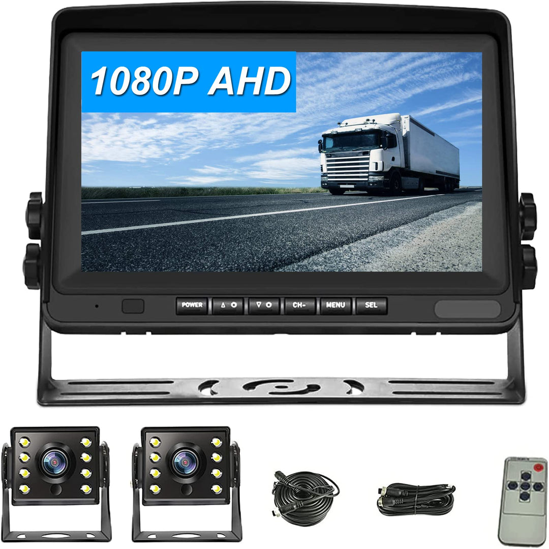 CAMECHO RV Rückfahrkamera Kit mit 8-Zoll-LCD-Monitor+ AHD 1080P Rückfahrkamera*2 mit Nachtsicht IP69