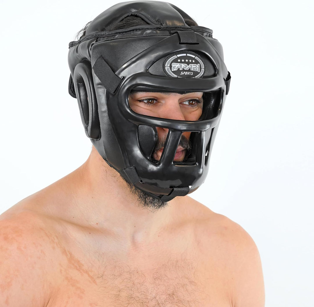 Farabi Sports Kopfschutz Frontbügel Grillschutz Krav MAGA Kickboxen Kopfschutz Schwarz S, Schwarz S