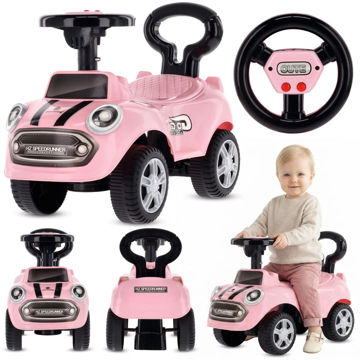 Rutschauto ab 1 Jahr, Lauflernwagen, Kinderauto Indoor, Rutschfahrzeug mit Klängen (Rosa), Rosa