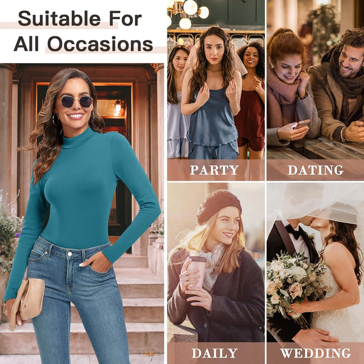 WOWENY Damen Body Langarm mit Stehkragen - Thermo Bodysuit Fleece Oberteile Shirts Rolli Pullover Ro