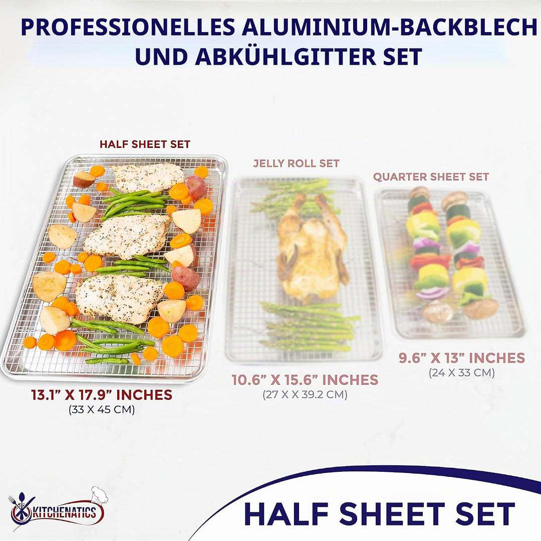 KITCHENATICS Robuste Halbblech-Backform mit Gestell-Set, Backblech für Ofen, Aluminiumblech mit Rand
