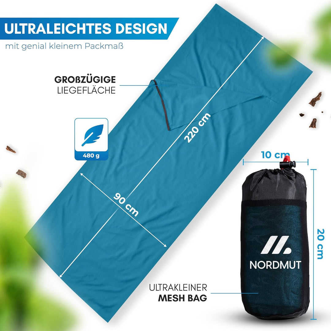 NORDMUT® Hüttenschlafsack Ultraleicht aus Mikrofaser oder Baumwolle - Reiseschlafsack atmungsaktiv k