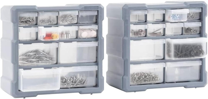 Myheimly Multi-Schubladen-Organizer 2 Stk. 12 Schubladen 26,5x16x26 cm Grau 12 Schubladen, Grau 12 S
