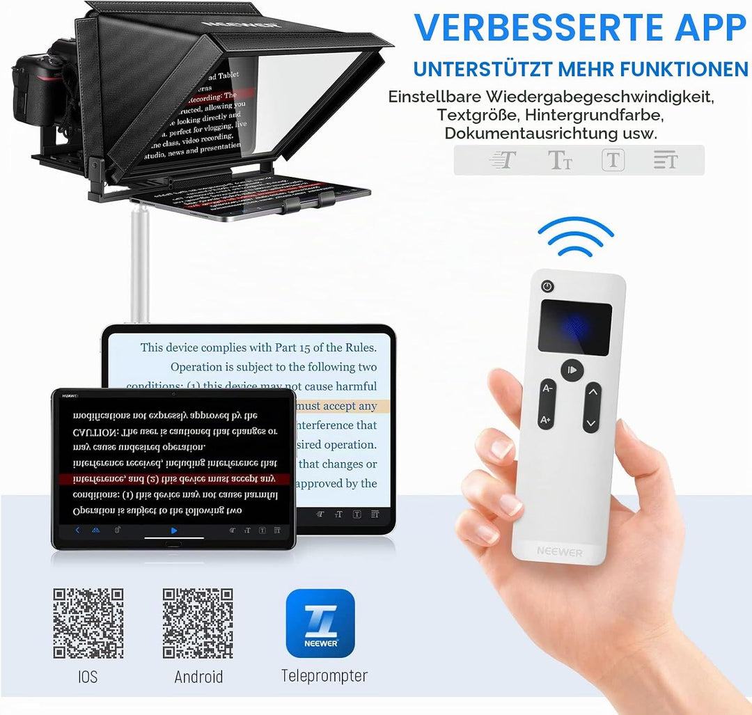 NEEWER X12 Teleprompter aus Aluminiumlegierung mit RT-110-Fernbedienung und App-Steuerung,kompatibel