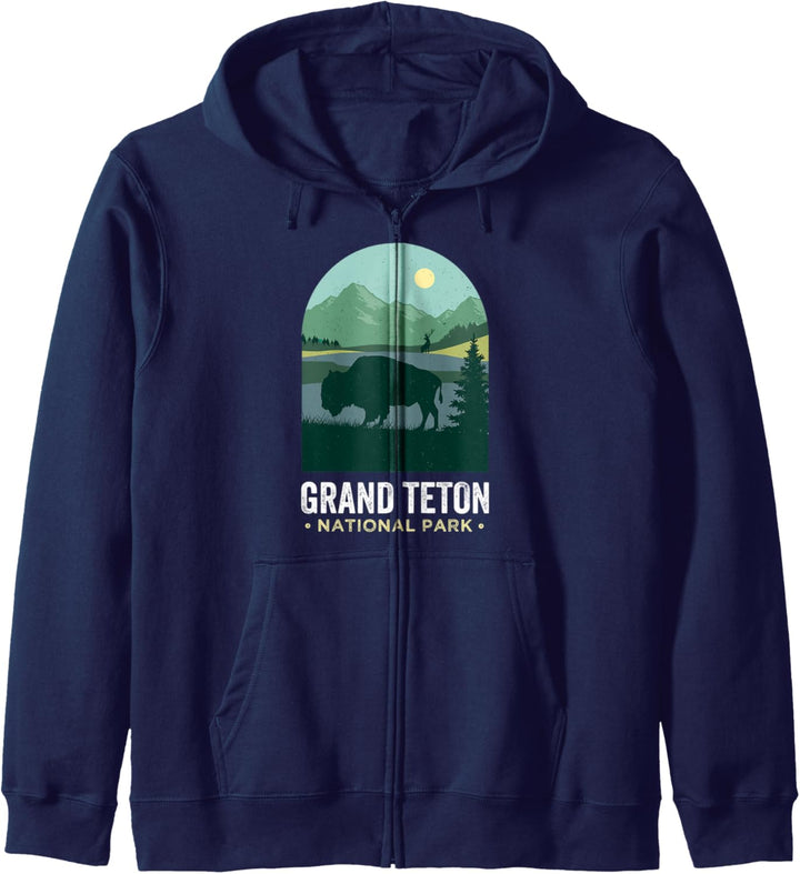 Grand Tetons T-Shirt, Bison Buffalo Grand Teton National Park Kapuzenjacke