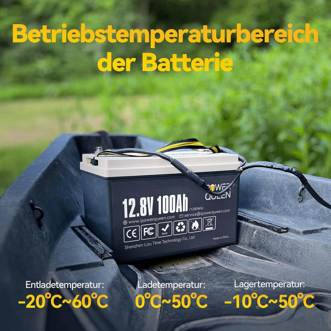 Power Queen 12V 100Ah LiFePO4 Lithium Batterie, 4000-15000 Tiefe Zyklen Batterie gebaut in 100A BMS,