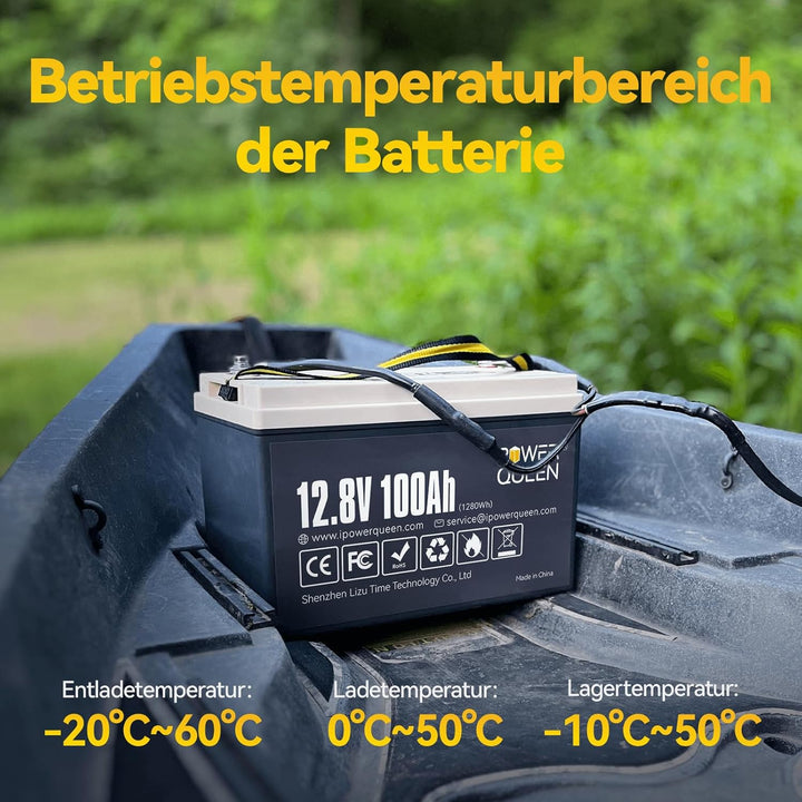 Power Queen 12V 100Ah LiFePO4 Lithium Batterie, 4000-15000 Tiefe Zyklen Batterie gebaut in 100A BMS,