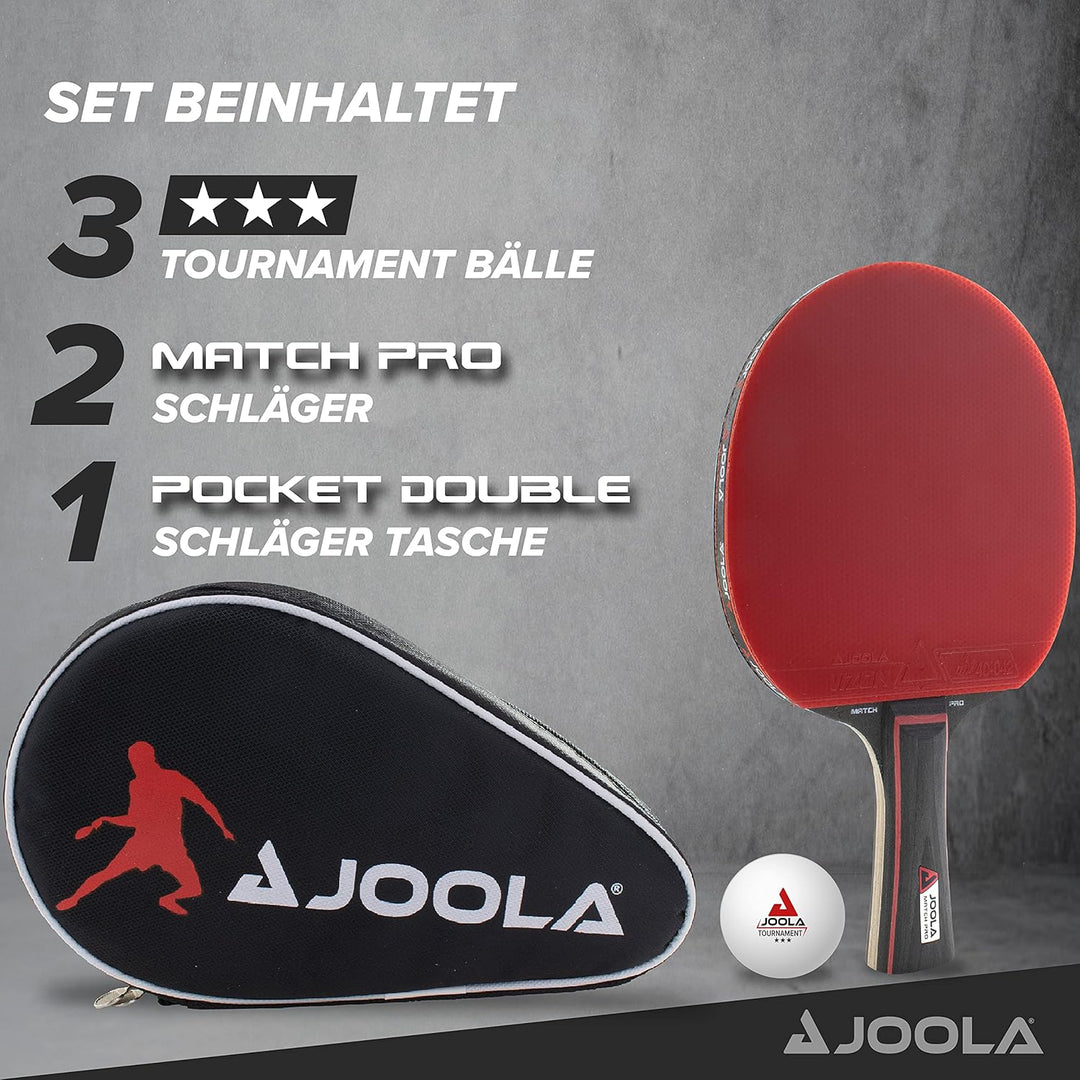 JOOLA Tischtennis Set Duo PRO 2 Tischtennisschläger + 3 Tischtennisbälle + Tischtennishülle, rot/sch