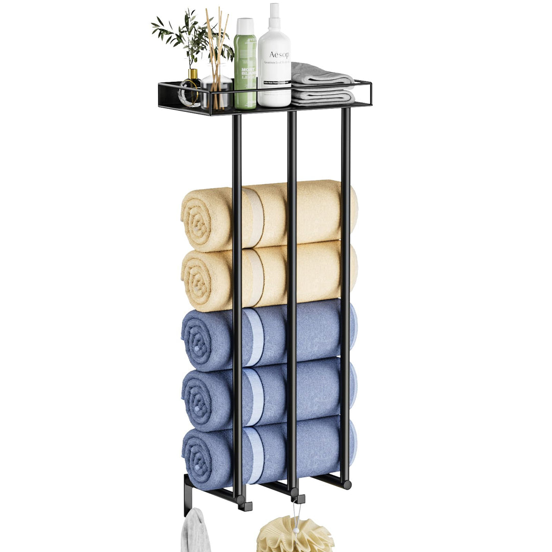 Ovicar Handtuchhalter für Badezimmer – Wandmontage, gerollte Handtuchaufbewahrung mit Metallregal un