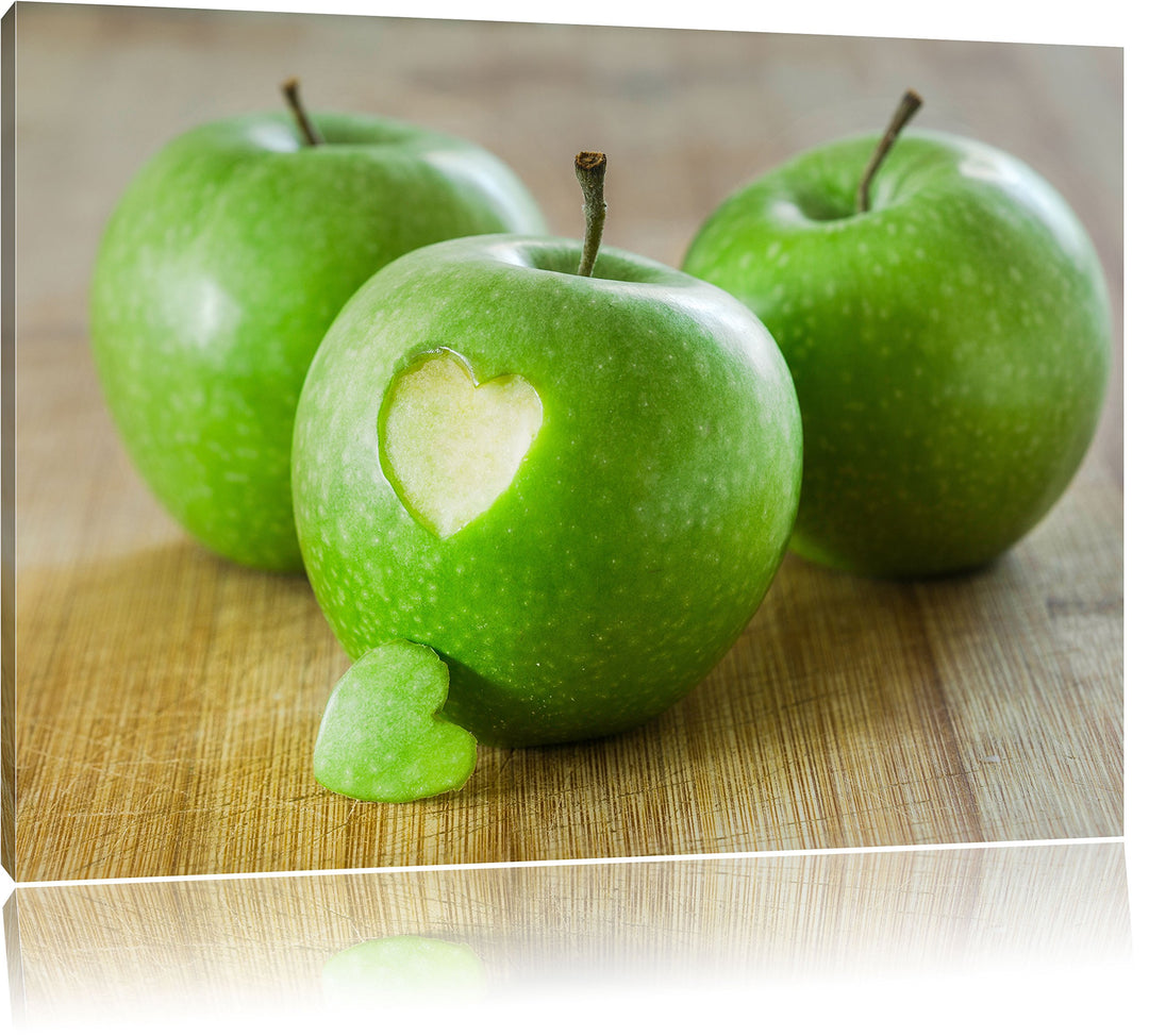 ein Herzchen im Apfel, Format: 100x70 auf Leinwand, XXL riesige Bilder fertig gerahmt mit Keilrahmen
