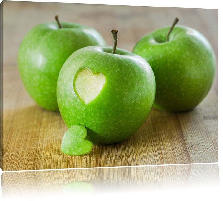 ein Herzchen im Apfel, Format: 100x70 auf Leinwand, XXL riesige Bilder fertig gerahmt mit Keilrahmen