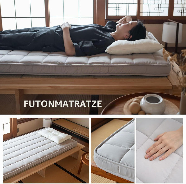 EMOOR Japanische Gepolsterte Futon Matratze Machi 90 x 202 cm Grau, Urethan- und Polyester (Fest) Zw
