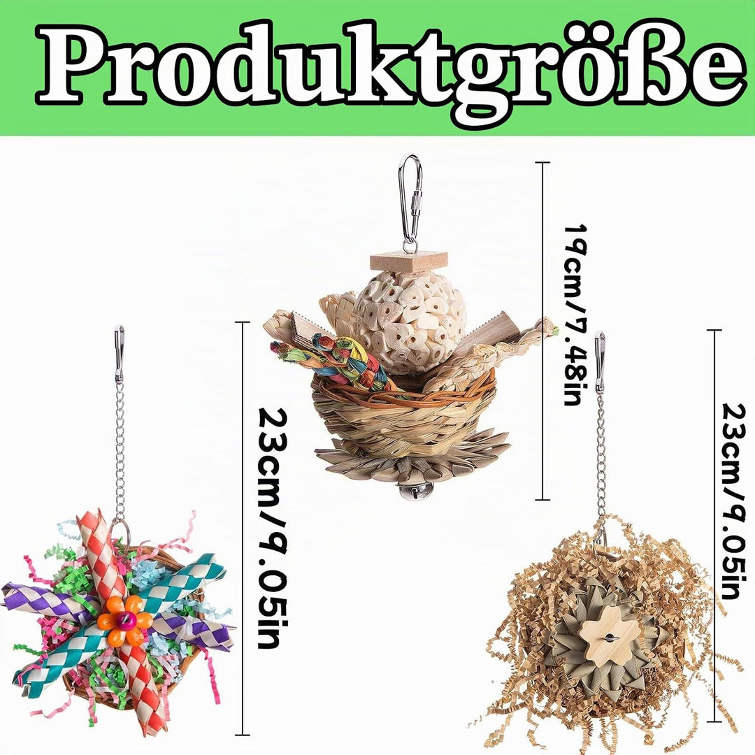 3 Stück Vogelspielzeug, Vogel-Papageien-Spielzeug, Papageienspielzeug, Wellensittich Spielzeug, Voge