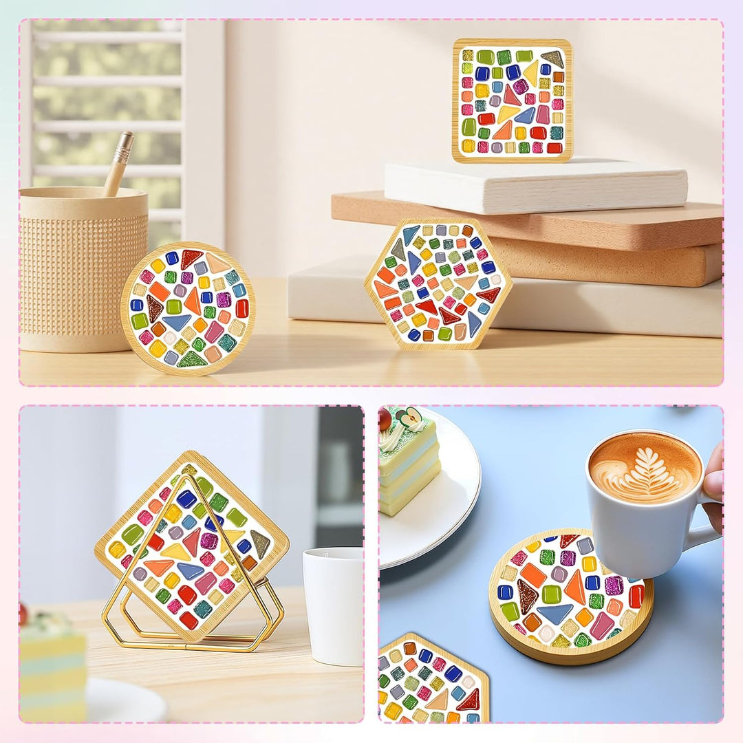 Mosaik Bastelset Kinder, 3 Stück Mosaik Untersetzer DIY Bastelset, Mosaiksteine Untersetzer Set, Ges