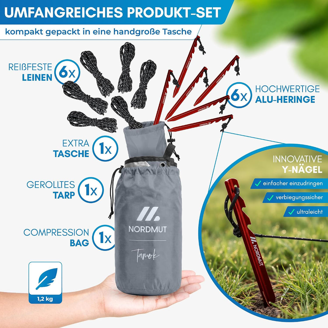 NORDMUT® Tarp 3x3/4m wasserdicht für optimalen Regen- und Sonnenschutz – Robuste Zeltplane kleines P