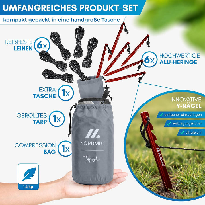 NORDMUT® Tarp 3x3/4m wasserdicht für optimalen Regen- und Sonnenschutz – Robuste Zeltplane kleines P