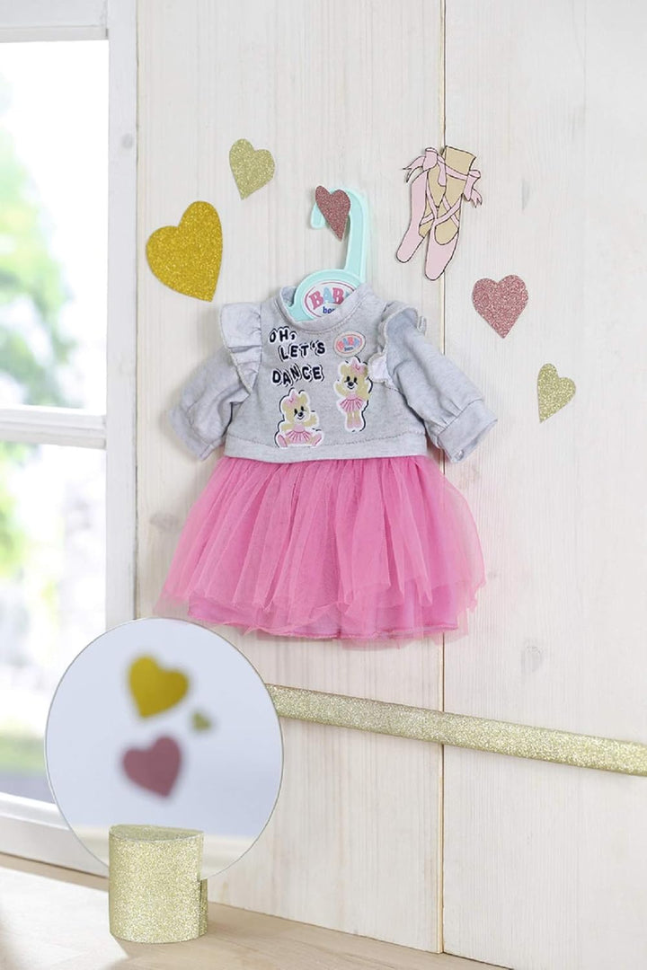 BABY Born Zapf Creation 830567 Little Kleider rosa 36 cm - rosa Puppenkleid mit Tüll-Rock und grauem