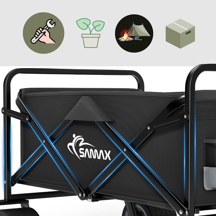 SAMAX Bollerwagen bis 200kg - 2in1 mit Bank - Faltbarer Handwagen Gartenwagen Strandwagen - Klappbar