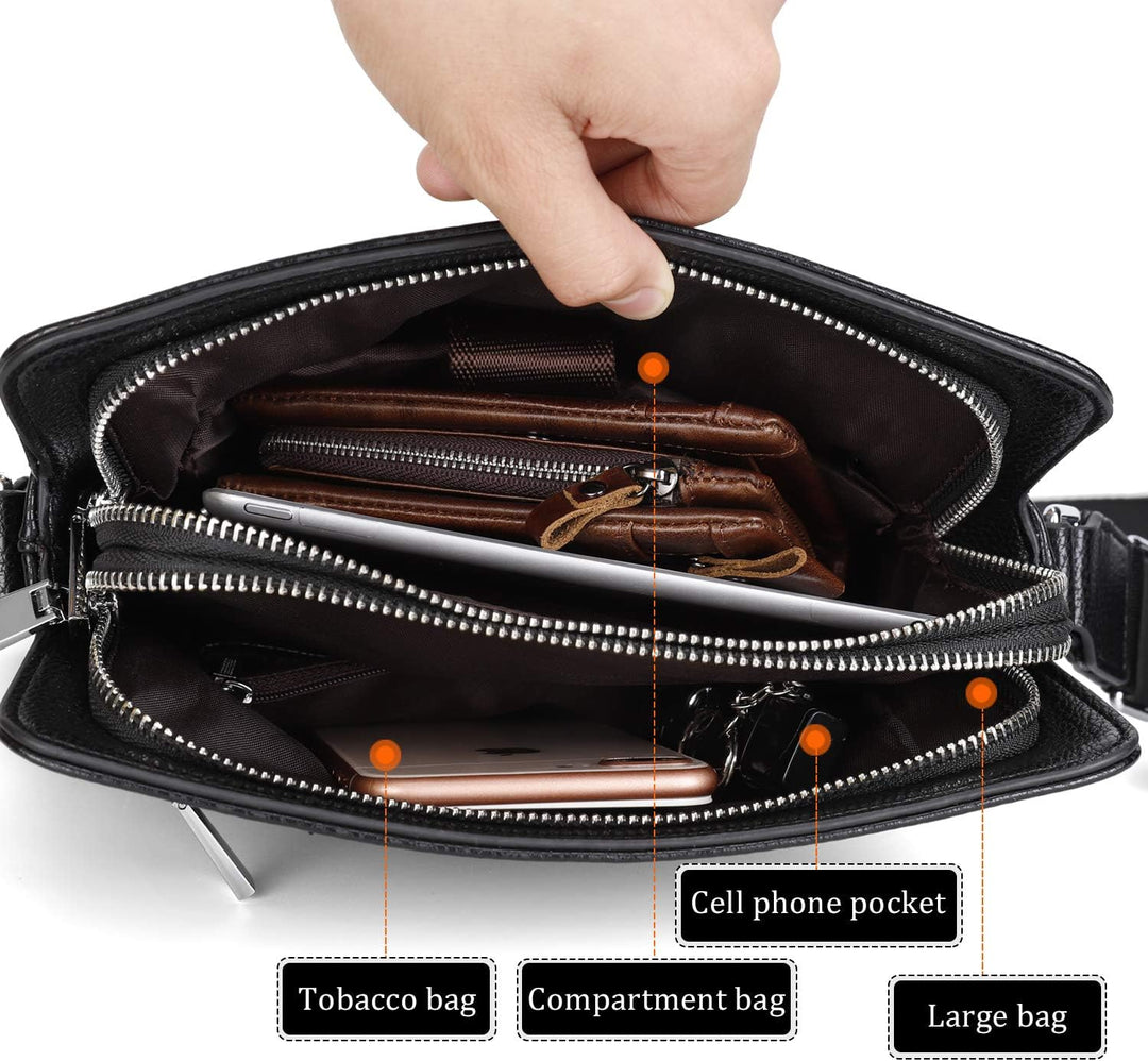 YumSur Herren Umhängetasche, Leder Messenger Handtasche Crossbody Tasche für Männer Geldbörse iPad T