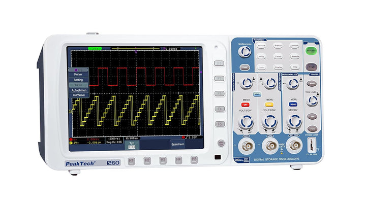 PeakTech 1260 – 2-Kanal Speicher-Oszilloskop (200MHz) mit USB-, VGA-, LAN-Schnittstelle & 8“ Hochauf