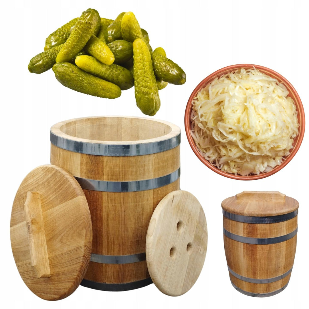Sauerkrautfass 50L aus Eichenholz – Handgemachtes Gärfass mit Deckel &amp; Gewicht – Holzfass zum Einleg